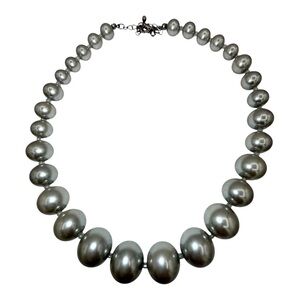 Vintage Shiny Silver-Colored Metallic Chunky Beaded Necklace